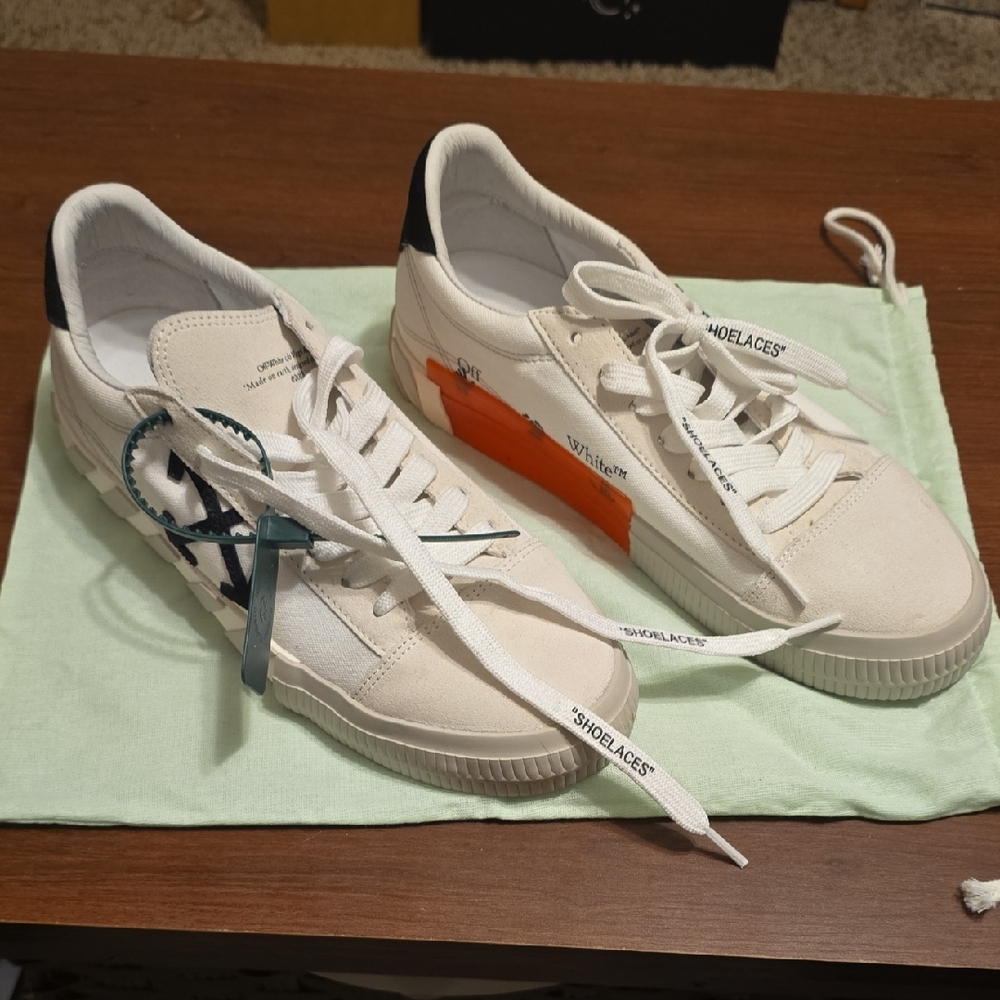 Off-White Cream and Black Sneakers with Orange Detail